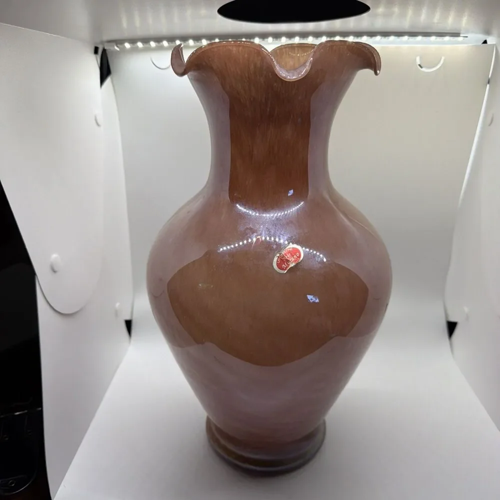 Lavorazione Arte MURANO Dark Pink And White Vase 14